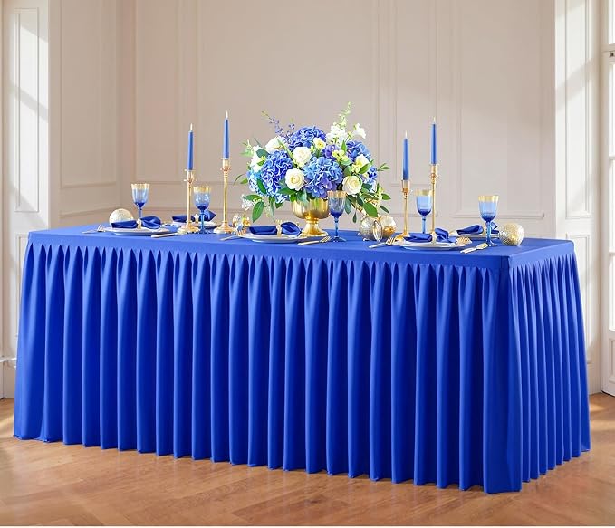 Royal Blue Polyester Table Cloths for Rectangle 8 Foot Tables, 1 Pack Wrinkle Free Tablecloths Stretchy Banquet Ruffle Fitted Table Cover Desk Skirt for Parties Wedding Birthday Baby Shower