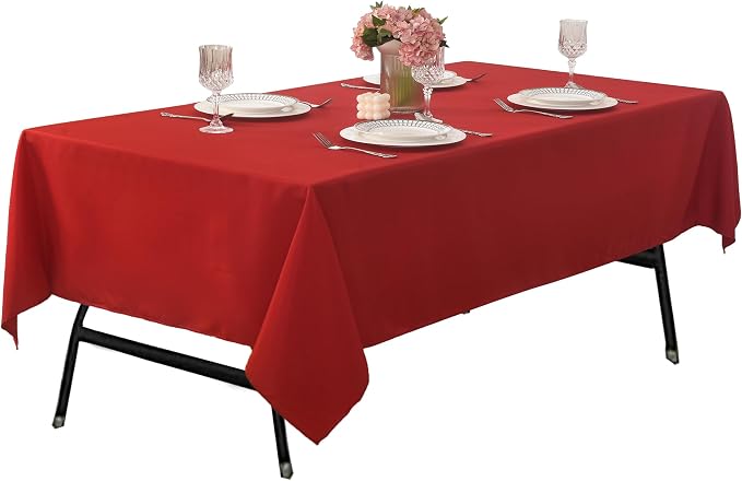 2-Pack 60x102 inch Red Table Cloths, Solid Stain and Wrinkle Resistant Oblong Tablecloth, Premium Plain Weave Polyester Fabric Rectangle Table Linen Covers for Hotel, Wedding