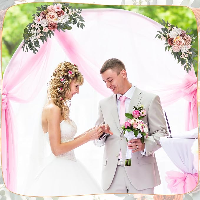 2 Pcs Wedding Arch Decorations - Reusable Artificial Hanging Flowers Floral Swag Greenery Garland for Wedding Welcome Sign Backdrop Bridal Ceremony Reception Backdrop Decoration(Soft Pink)