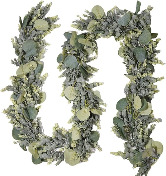 5.9 Ft Faux Eucalyptus Greenery Garland - Artificial Vines with Silver Dollar Leaves for Baby Shower, Wedding Arch and Table Runner Home Mantle Decor