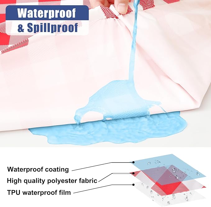 Smiry Picnic Table Cloth 6 Pack, Waterproof Elastic Fitted Tablecloths for 4FT Rectangle Tables, Washable Polyester Buffalo Plaid Tablecloth for Camping, Dining & Outdoor (Red & White, 30" x 48")