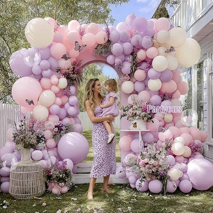 Pastel Pink Purple Balloon Arch Double Stuffed, Light Pink Lavender Lilac Ivory Balloon Garland Kit with Bobo Latex for Baby Shower Bridal Wedding Princess Birthday Mothers Day Party Decoration