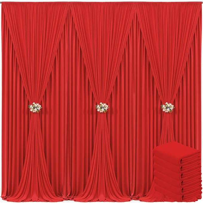 30ft x 10ft Red Backdrop Curtain for Parties Red Wrinkle Free Backdrop Drapes Panels for Wedding Baby Shower Birthday Photo Photography Christmas Polyester Fabric Background Decoration