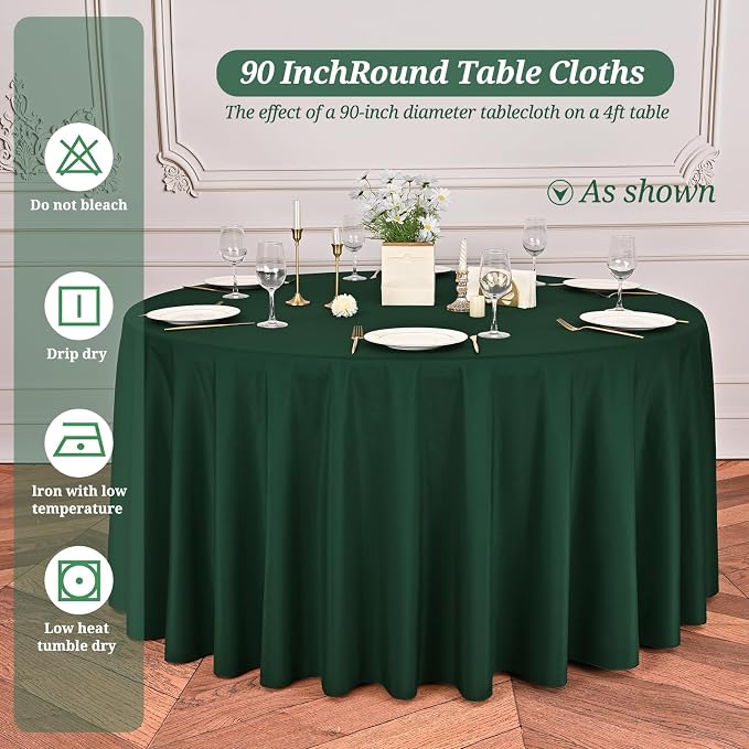 Pesonlook 8 Pack 90 Inch Hunter Green Round Table Cloths, Premium Polyester Round Tablecloth Wrinkle Resistant Washable Table Cover for Wedding, Party, Dining,Banquet