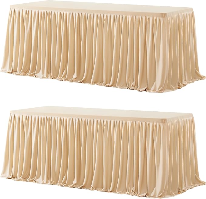 Wish Care 2 Pack Champagne Rectangle Table Clothes for 4 Foot Tables, Polyester Fitted Tablecloths 4ft Stretch Table Cover for Wedding, Birthday, Parties, Trade Show, Craft Show