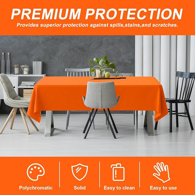 54IN X 320FT Plastic Table Cover Roll with Cutter Box, Cut to Size Plastic Table Cloths for Parties, Birthday, Disposable Tablecloth Roll for All Shape Tables (Orange, 54 Inch X 320 Feet)