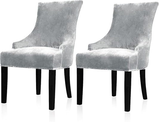 Lellen Velvet Stretch Wingback Chair Cover Slipcover - Reusable Protector Cover for Dining Room Banquet Home Decor etc Machine Washable Hand Washable (Silver Grey, 2PC)