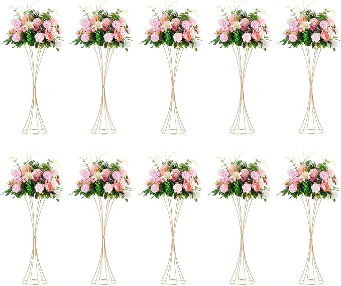 NUPTIO 10 Pcs Gold Centerpieces for Table Wedding, 31.1in Tall Metal Trumpet Vase, Road Lead for Wedding Party Dinner Centerpiece, Flower Stand for Christmas Anniversary Birthday Home Decoration