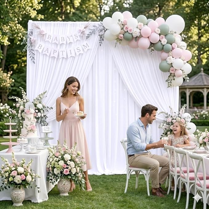 30ft x 8ft Wrinkle Free White Backdrop Curtains for Parties, 6 Panels Thick Polyester Photo Backdrop Drapes for Weddings Birthday Photography Background Curtains