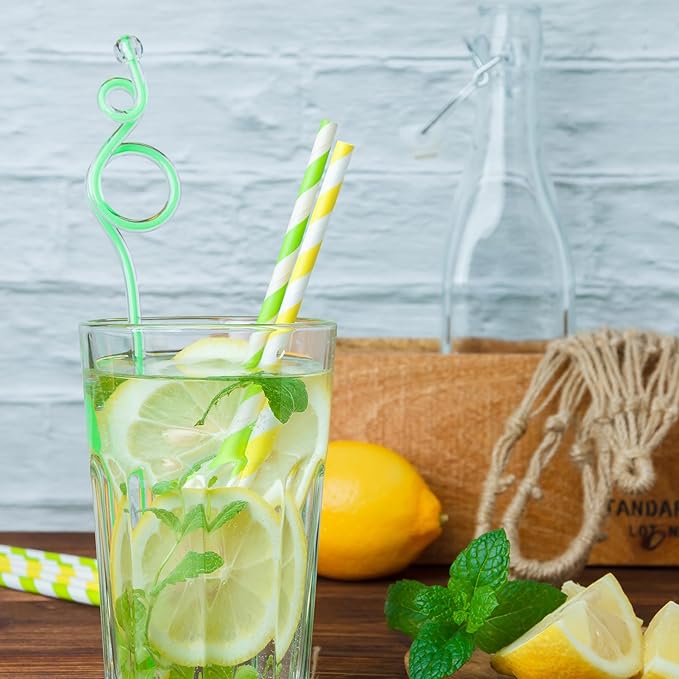 PakTalk 100 Pack Yellow Paper Straws, Disposable Biodegradable Drinking Straws for Cocktails, Lemonade, Daily Use and Holiday Party (0.24" x 7.75", 4-Layer Food Grade, Eco-Friendly)