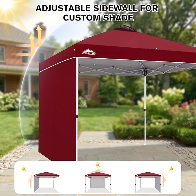 EAGLE PEAK Commercial Canopy 10x10 Pop Up Canopy Tent with 1 Sidewall, Easy Setup Heavy Duty Instant Event Shelter for Vendors & Markets, Outdoor Sun Shade, Burgundy