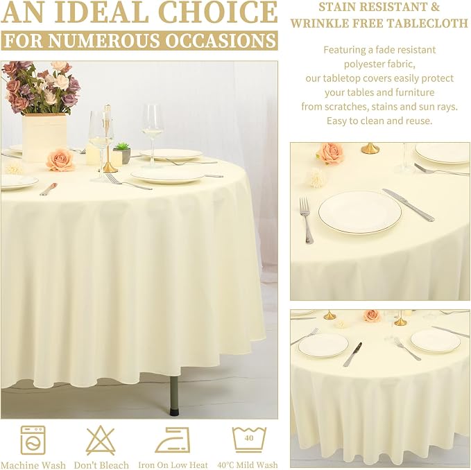 Showgeous 8 Pack Beige Round Tablecloth 90 Inch Round Table Cloths Washable Polyester Tablecloths for Round Tables Wrinkle Resistant Table Cloth Decorative Fabric Table Cover for Wedding Party