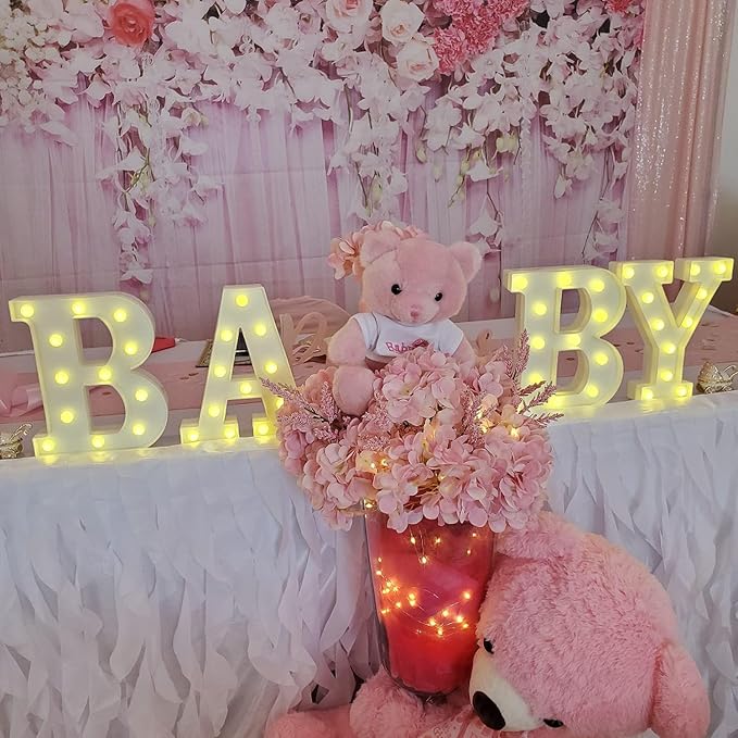 4 LED Baby Marquee Logo Light, Warm White Glowing Letters Perfect for Baby Shower Party, Birthday Party, Home Bedroom Nursery Table Wall Decor