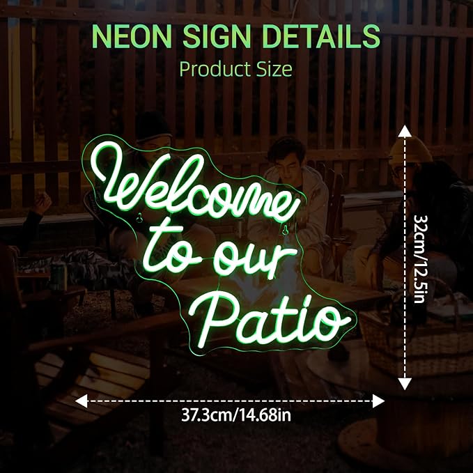 Welcome to Our Patio Neon Sign Green Led Light Plants Neon Signs for Wall Decor Bar Outdoor Light Up for Cafe Business Backyard Terrace Home Garden Party Decoration Jungle Lovers Gifts