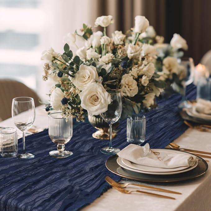 8 Pack Navy Blue Cheesecloth Table Runner 120 Inch 10FT Gauze Cheese Cloth for Independence Day, Coastal Style, Retro Decorations, Graduation Decorations