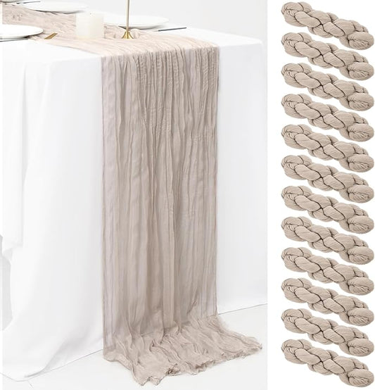 12 Pack 10Ft Rosy Brown Cheesecloth Table Runner 35 x 120 inch Boho Gauze Cheese Cloth Table Runner Vintage Rustic Sheer Runners for Wedding Bridal Shower Birthday Party Cake Table Decorations