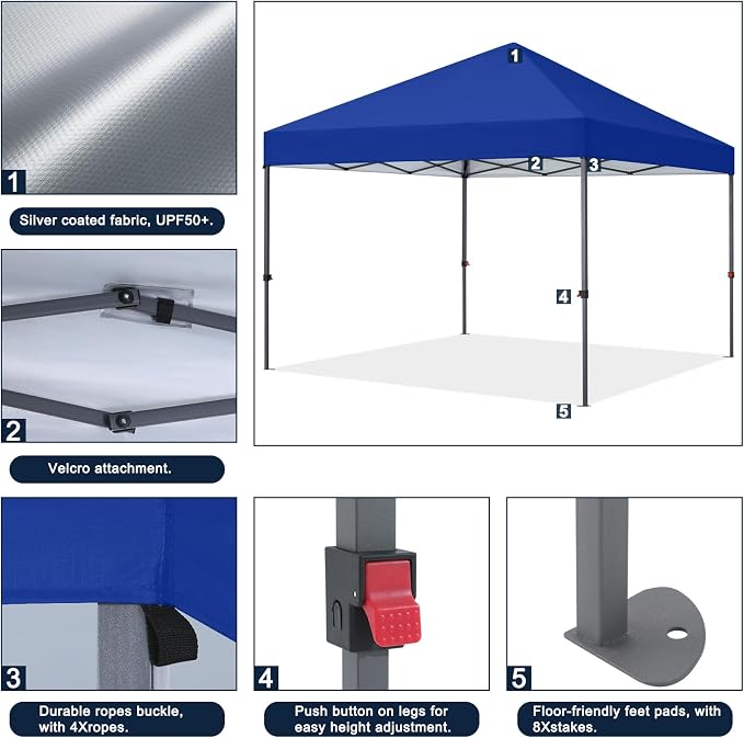 COOSHADE Durable Instant Canopy 10x10Ft(Blue)