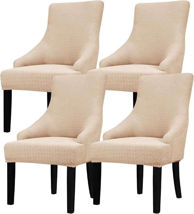 Lellen Stretch Wingback Chair Cover Slipcover - Reusable Wingback Side Chair Slipcover,Dining Chair Covers,Arm Protector Seat Covers for Dining Room Banquet Home Decor(Taupe, 4PC)