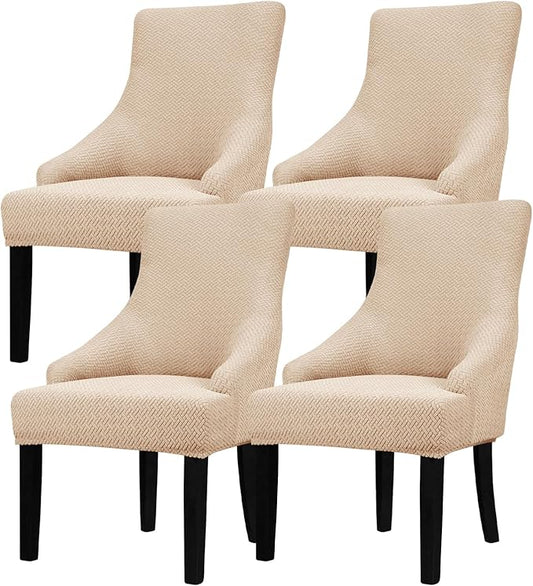 Lellen Stretch Wingback Chair Cover Slipcover - Reusable Wingback Side Chair Slipcover,Dining Chair Covers,Arm Protector Seat Covers for Dining Room Banquet Home Decor(Taupe, 4PC)
