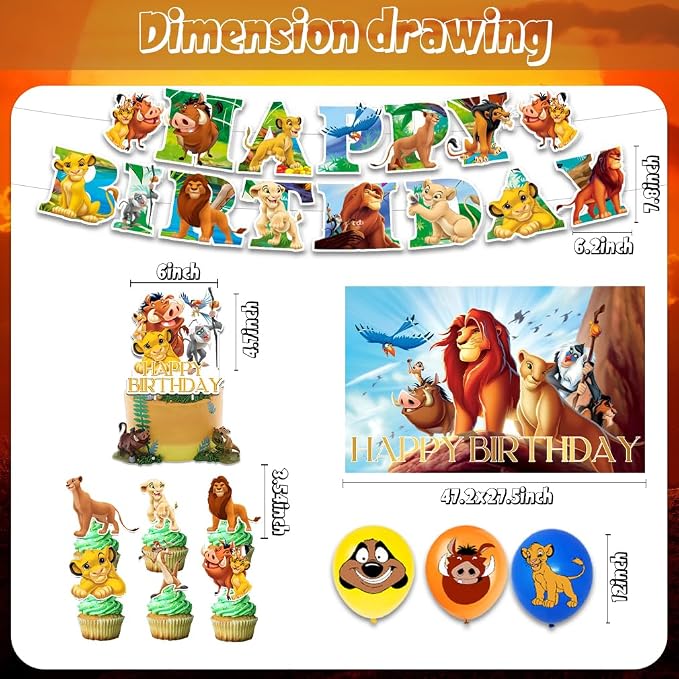 42Pack Lion-king Party Supplies Kit Set Include Banner ,Cake Topper ,Backdrop ,Balloons for Lion-king Party Decorations (YE2)