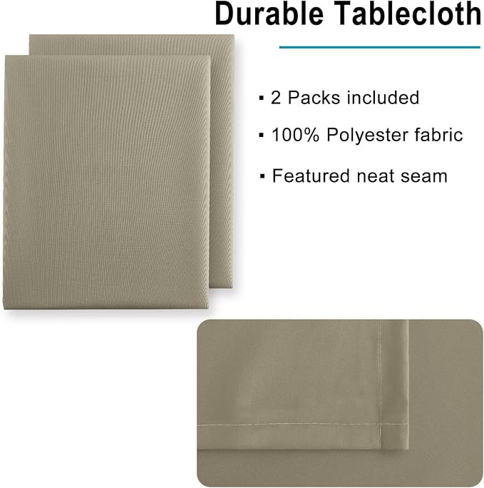 Hiasan 2 Pieces Taupe Square Tablecloth - Waterproof and Spillproof Restaurant Washable Polyester Table Cloth for Dining Room, 30 x 30 Inch