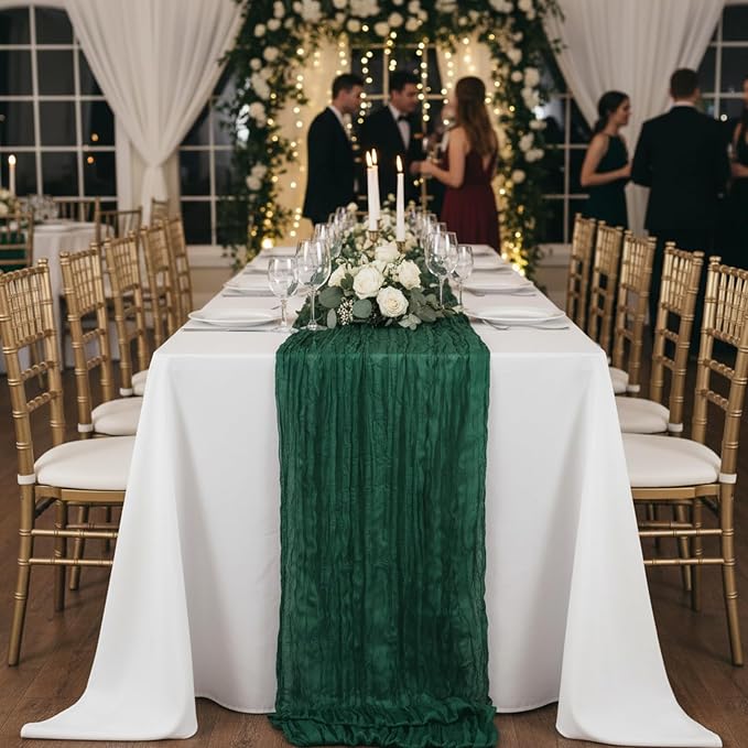 6 Pack Emerald Green Cheesecloth Table Runner 120 Inch 10FT Cheese Cloth Runners for Football Theme, Spring Holiday, Baby Shower, Jungle Theme Party