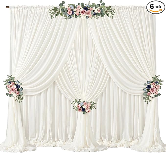 30ft x 10ft Beige Backdrop Curtains, Wrinkle-Free Sheer Chiffon Fabric Photo Backdrop Drapes for Wedding Arch Party Ceremony Stage Photography Decorations