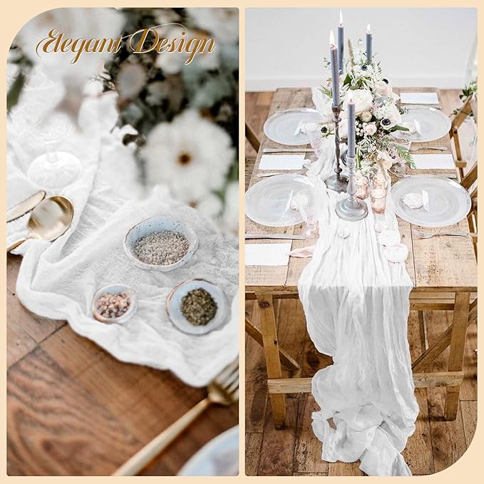 Showgeous 10 Pack White Cheesecloth Table Runner Gauze Table Runner 10FT Long Semi-Sheer Table Runner Boho or Rustic Wedding Table Decor for Wedding Decor Arch Draping Bridal Shower Holiday Party