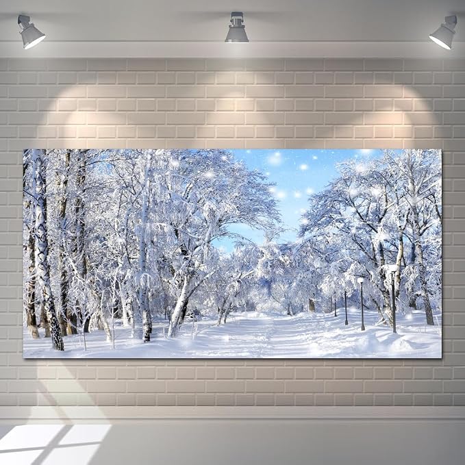 Winter Forest Backdrop 20x10ft Winter Wonderland Scene | Photography Background White Snow Snowflake Christmas Party Holiday Photo Merry Xmas Happy Party Banner Decor Supplies