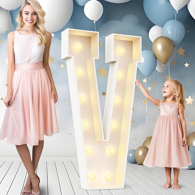 Ledido 4FT Marquee Light Up Letters V, Easy to Assemble Marquee Letters 4 Feet Tall for Indoor & Outdoor Events, Large Lighted Letter for Birthday Graduation Baby Shower Anniversary Party Decorations
