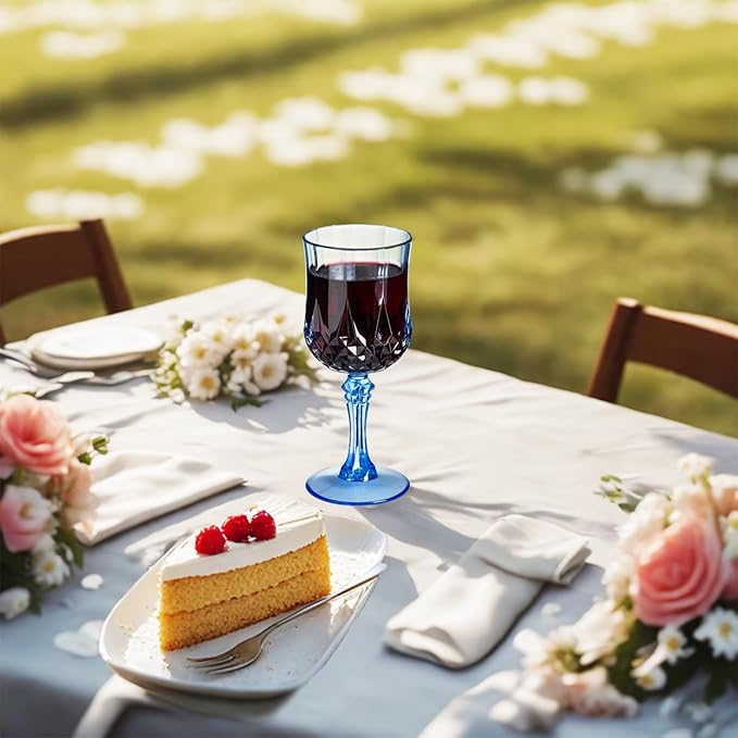 XKXKKE Blue Plastic Wine Glasses Set of 24, Plastic Water Goblets for Parties, Stemmed Drinking Glasses for Wedding Reception, Grand Event Party Bar Supplies Reusable Drinking Cups