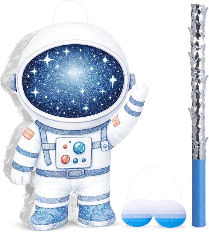 VioraWhite Astronaut Piñata for Kids Party Decorations Blue Spaceman Piñata Games with Stick and Blindfold Outer Space Decor for Boys & Girls Summer Galaxy Birthday Baby Shower Party Supplies