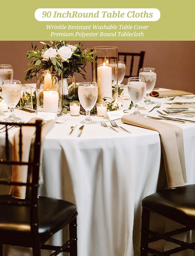 Pesonlook 10 Pack Ivory Round Tablecloths 90 Inch, Polyester Round Table Cloth Circle Bulk Linen Washable Table Cloth Stain and Wrinkle Resistant Circle Table Cover for Wedding Party Dining Banquet