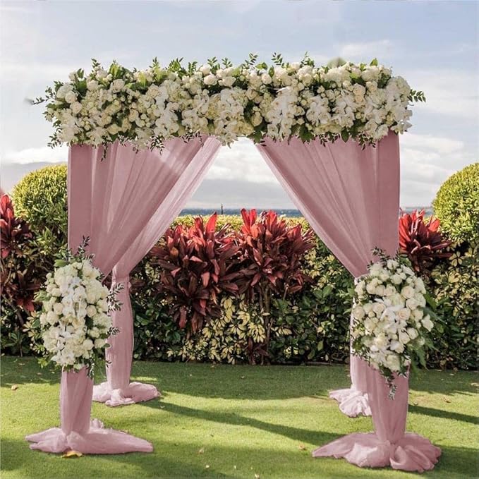 LINXTAR Wedding Arch Draping Fabric 30'' x 18FT Sheer Chiffon Arch Drape Backdrop 2 Panel Dusty Rose Drapes for Bridal Shower Baby Shower Church Decor Birthday Party Outdoor Decoration