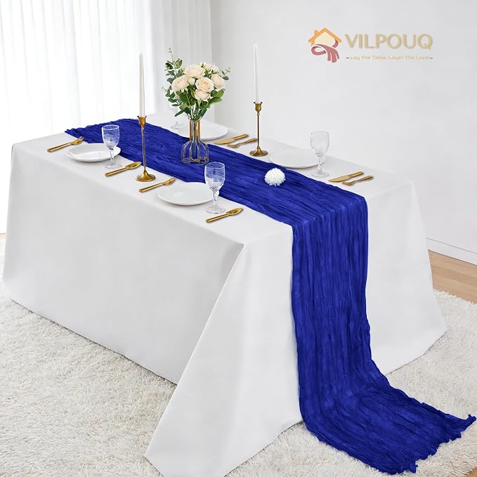 12 Pack Royal Blue Cheesecloth Table Runner 21x120 Inches, Boho Gauze Rustic Semi Sheer Cheese Cloth Table Runners for Easter Wedding Bridal Baby Shower, Birthday Party, Long Farmhouse Table Decor