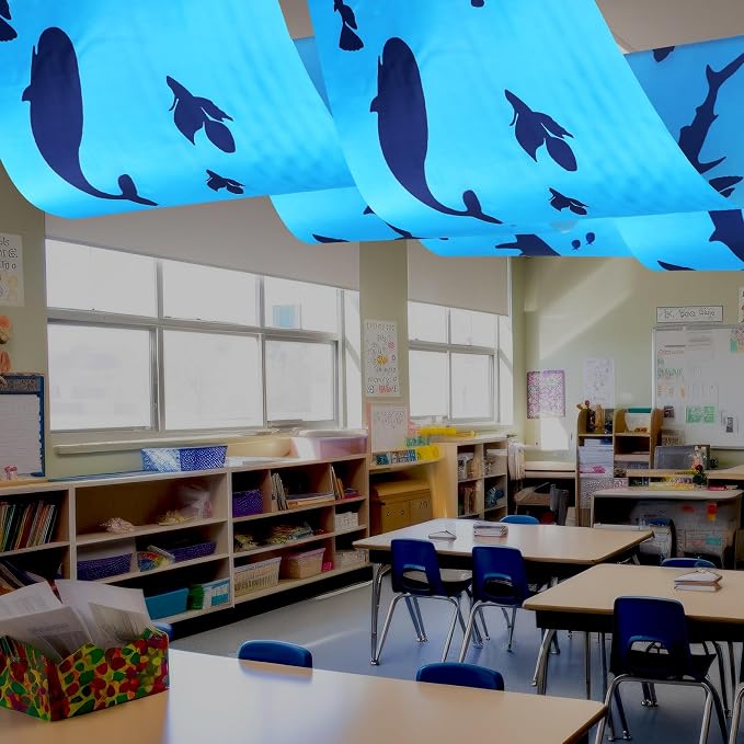 VioraWhite 3 Pcs 24 Inch x 12 ft Under The Ocean Classroom Ceiling Decorations Summer Whale Birthday Party Decorations Shark Banners Sea Ceiling Covers for Preschool Kindergarden Daycare Classroom
