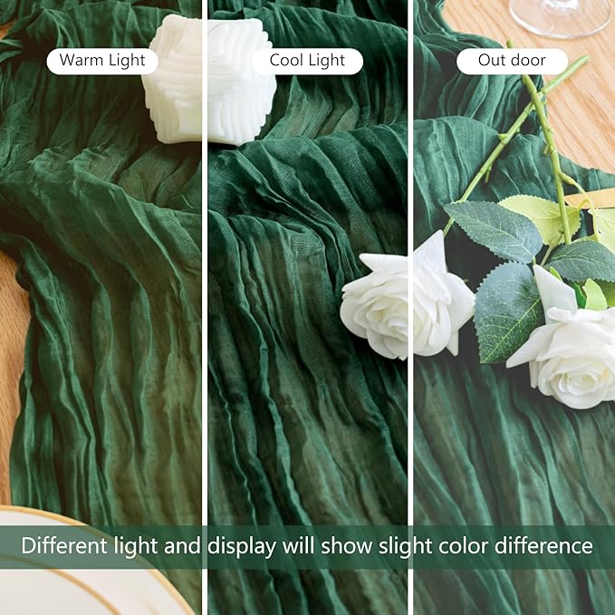 6PCS Table Runner Cheesecloth 10FT Emerald Green Boho Gauze Cheese Cloth Rustic Sheer Table Runners for Wedding Bridal Baby Shower Party Decoration