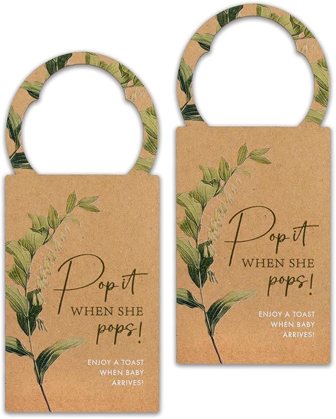 Summer-Ray 50pcs Pop it When She Pops Mini Champagne Baby Shower Tags Wine Bottle Tags (Kraft Brown)