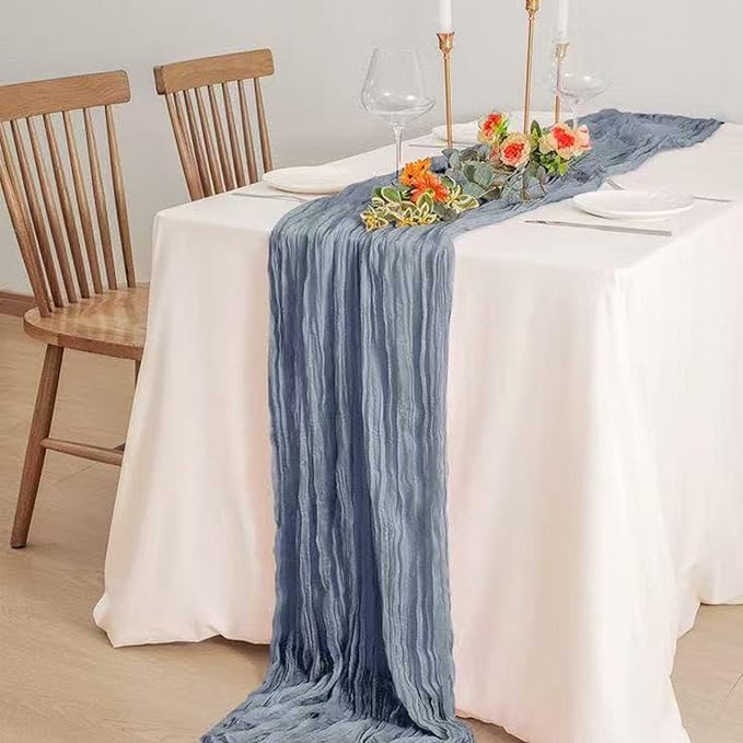 20Pack Dusty Blue Cheesecloth Table Runner 10Ft Gauze Table Runner Blue Cheese Cloth Table Runners Long Sheer Fabric Tablerunners for Wedding Party Bridal Shower Thanksgiving Christmas