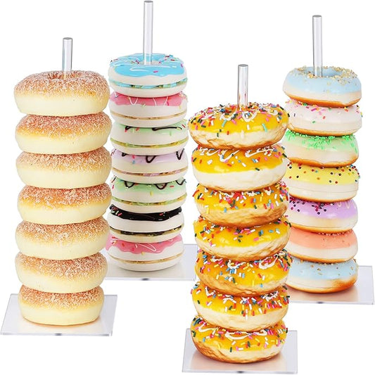Suneerplay Donut Stand Acrylic 4 Pack, Clear Bagel Holder Stand, Donut Tower Stand, Donut Display Stand for Dessert Table, Doughnut Holder for Birthday, Wedding, Baby Shower, Christmas, Party