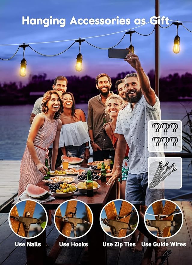 Brightown Outdoor String Lights, 157FT 50 Bulbs Shatterproof Patio Lights with Remote, IP65 Waterproof Dimmable Hanging Connectable LED Outdoor Lights for Backyard, Bistro, Porch, Deck, Balcony