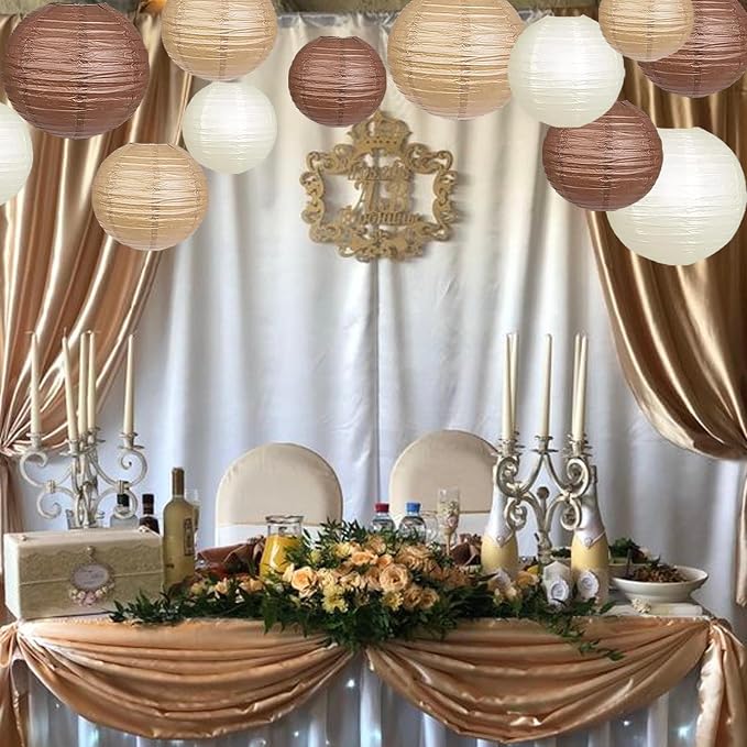 Boho Party Decor,Brown Hanging Paper Lanterns for Rustic Birthday Wedding Bridal Baby Shower Home Party Decoration(Brown,Cream,Tan)