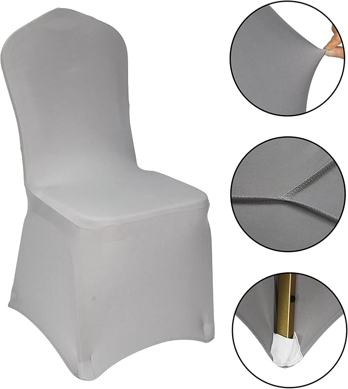 WELMATCH Silver Spandex Chair Covers - 50 PCS Wedding Banquet Events Party Universal Dining Decoration Stretch Elastic Chair Covers Good (Silver, 50)