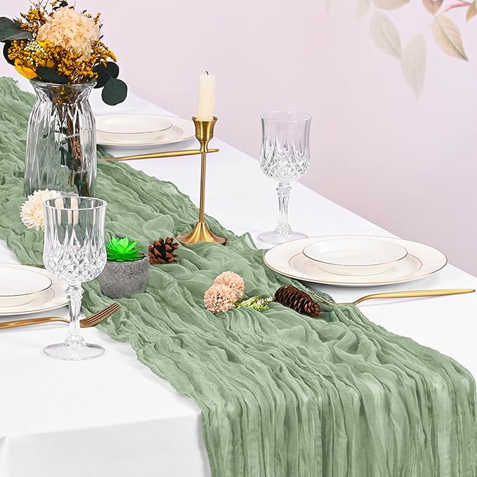 20 Pack Cheesecloth Table Runner - 17x108 Inch Sage Green Boho Gauze Cheese Cloth Table Runners for Baby Bridal Shower Decoration Wedding Party Summer Garden Farmhouse