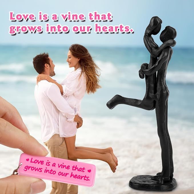 Kresecioo Loving Couple Iron Sculpture, Black Metal Couple Statue in Love, Wedding Anniversary Romantic Gifts for Wife Husband Women Men Girlfriend Boyfriend, Birthday Gifts for Wife Girlfriend