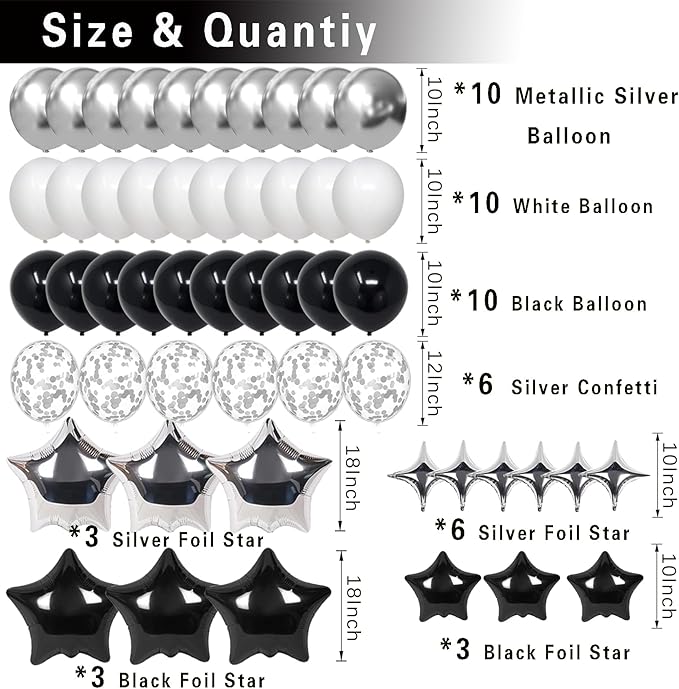 18th Birthday Decorations for Boy Girl, Black White and Silver Happy 18 Party Decor Set with 18 Number Foil Balloons, Banner, Cake Topper for Him Her
