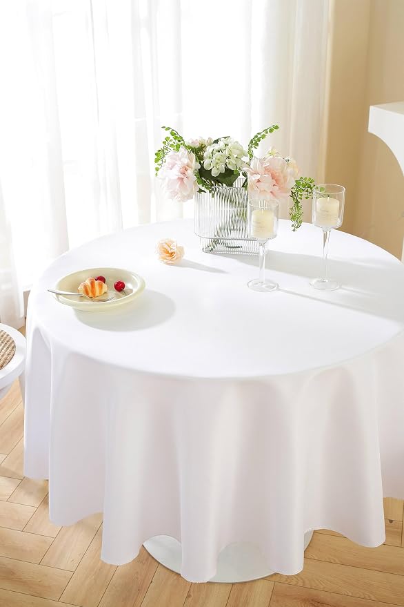 5 Pack Round Tablecloth 108 Inch White Tablecloth, Polyester Fabric Washable Table Cloth for Home, Party, Wedding or Restaurant Use.