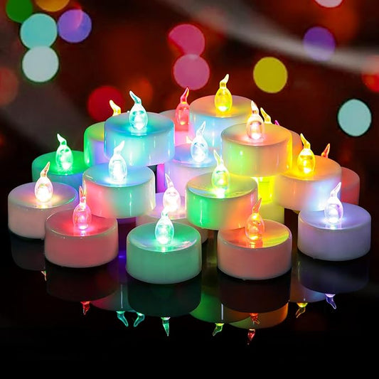 36 Pack Slowly Color Changing Tea Lights Battery Operated, Flameless Electric Colored Flicker Votive TeaLights, Colorful Flickering Candles Bulk for Christmas Party Halloween Pumpkin Decorations