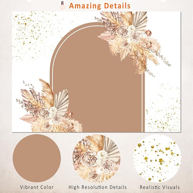 Boho Backdrop for Baby Shower Birthday Decorations,Bohemian Arch Backdrops Pampas Grass Floral Photography Background Boho Shower Wedding Baptism Newborn Party Supplies Banner Photo Booth Props 5x3ft