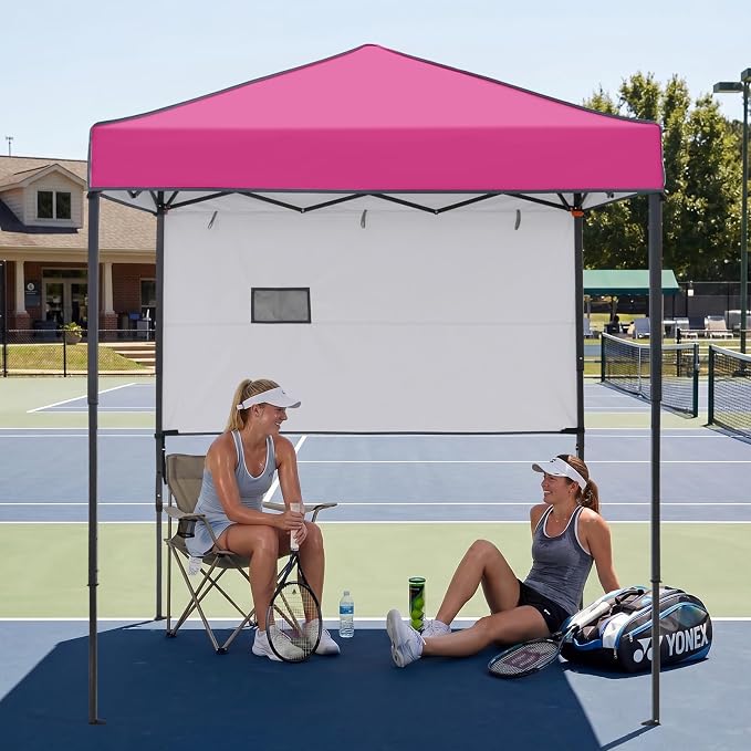 EAGLE PEAK 6x4 Instant Pop Up Canopy Tent with 1 Half Wall Panel, Straight Leg Sun Shelter, Portable Canopy with Carry Bag for Camping, Beach & Sports, Pink